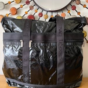 LeSportSac Shiny Black PU Extra Large Travel Duffel Bag